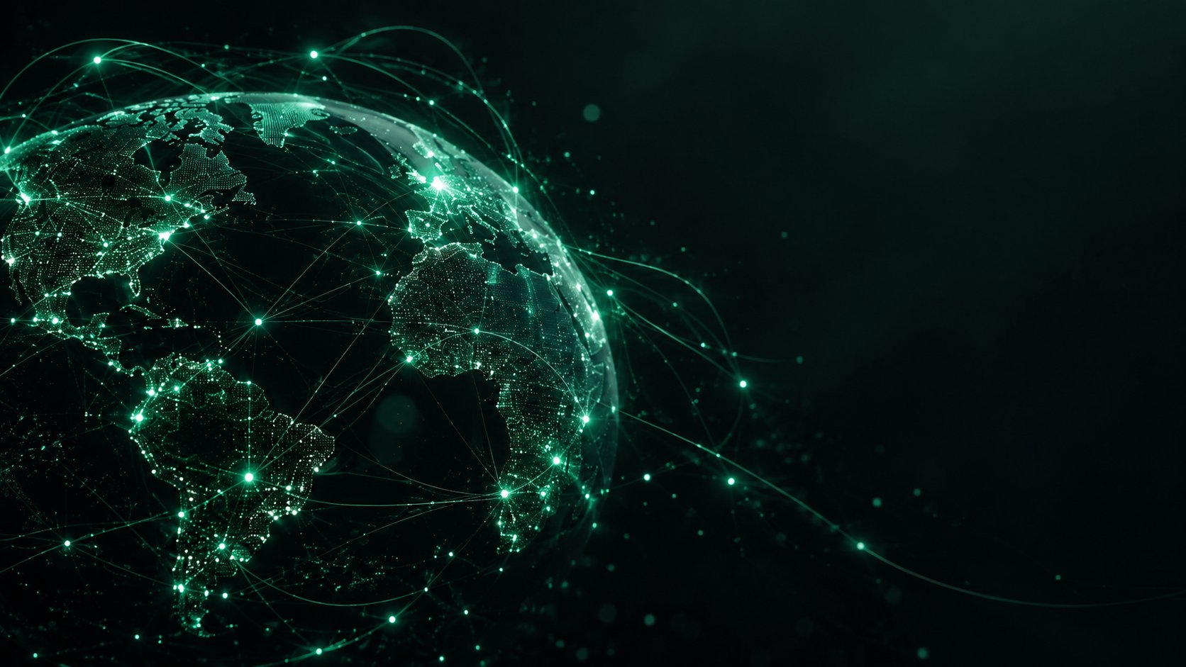 Global network of interconnected glowing nodes