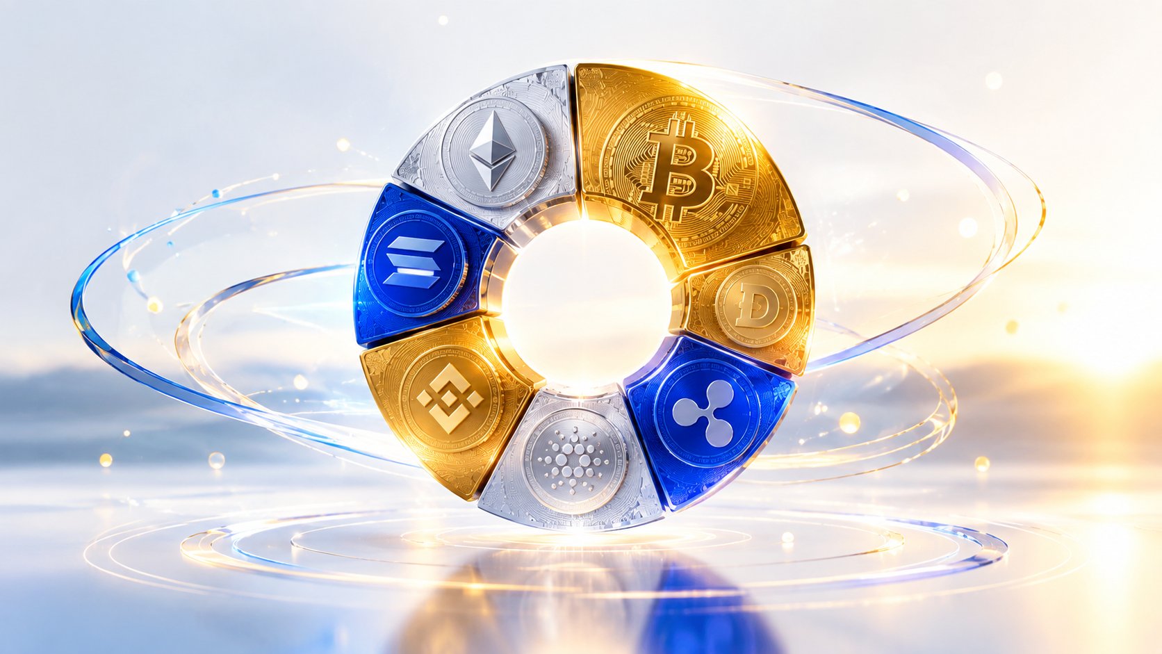 Donut chart made of assorted crypto coins